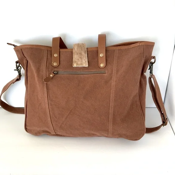 Myra Bag Tori Tote Aztec Native Weave Hair Hide Brown Canvas Tote NWT - Picture 12 of 16